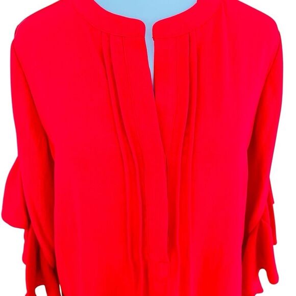 VINCE CAMUTO Ruffle Sleeve Split Neck Blouse Cherry Red size Small. - Picture 7 of 13